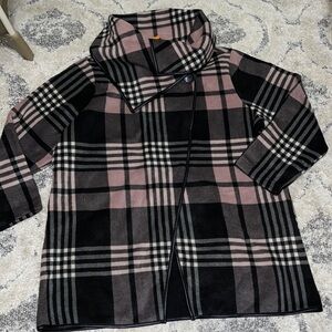 - Ellen Reyes Plus size Cowl Neck Fleece Plaid Sweater Jacket